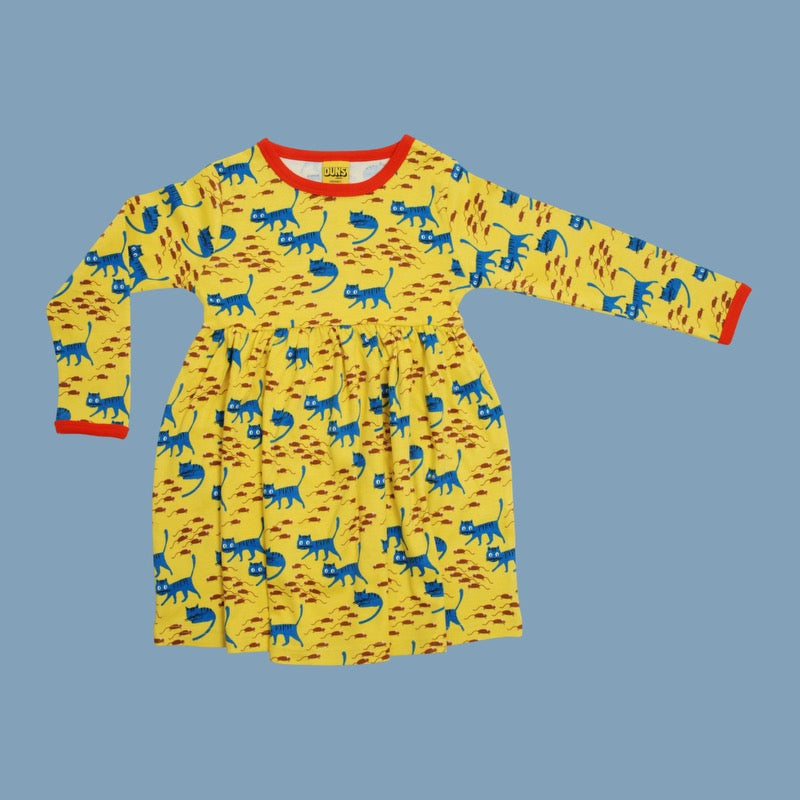 Duns Cat Long Sleeve Dress with Gathered Skirt