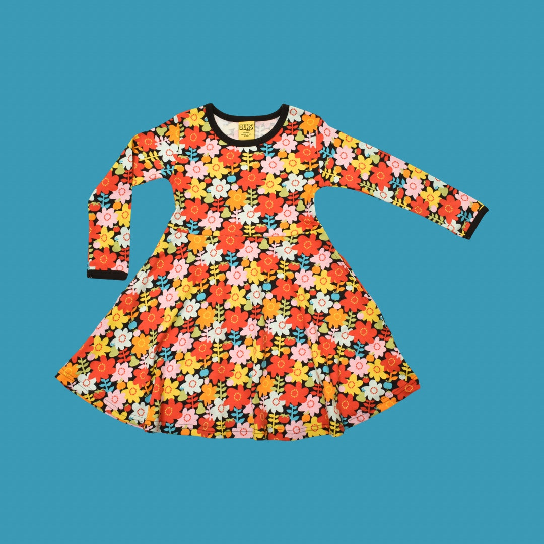 Duns Flower Pot Long Sleeve Dress with Gathered Skirt