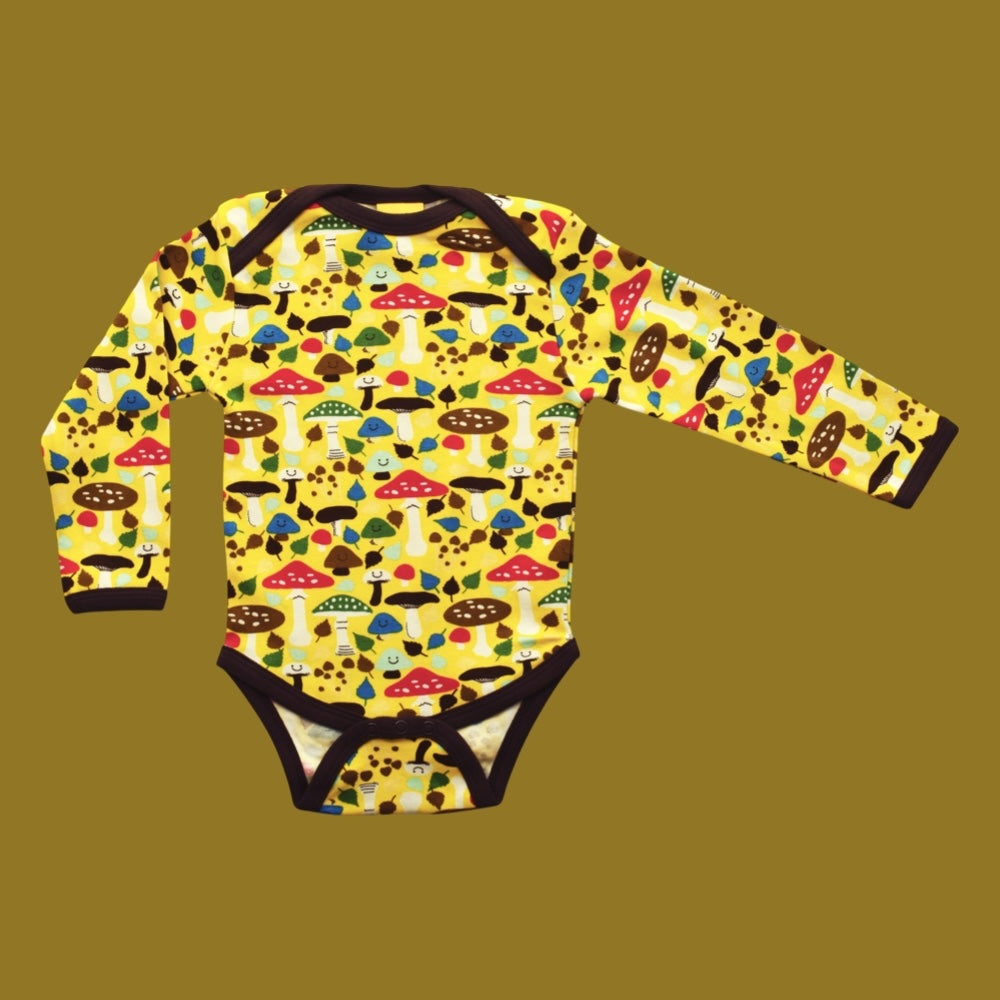 Duns Yellow Mushroom Long Sleeve Bodysuit