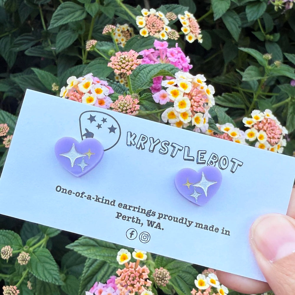 Krystlebot Celestial Heart Studs - Lilac/White/Silver