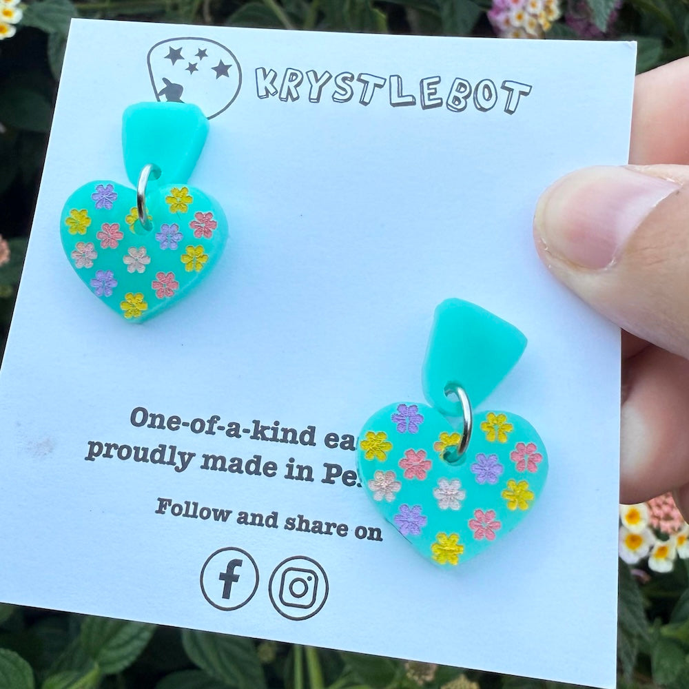 Krystlebot Heart Floral Dangles - Turquoise/Multi