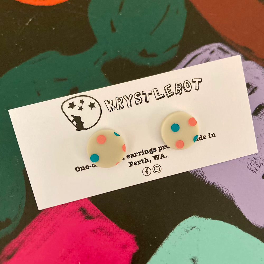 Krystlebot Polka Dot Circle Studs - Bone/Peach/Teal