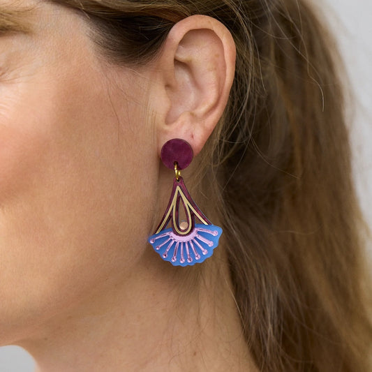 Martha Jean Silver Princess Drop Earrings - Plum/Blue