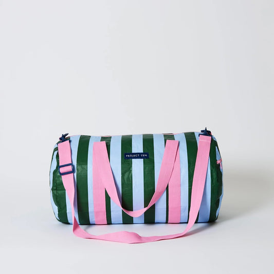 Project Ten Green Blue Stripe Barrel Bag