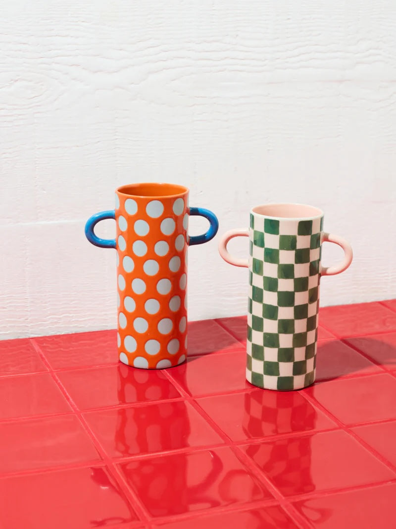 Jones & Co Giraffe Bud Vase - Green Check