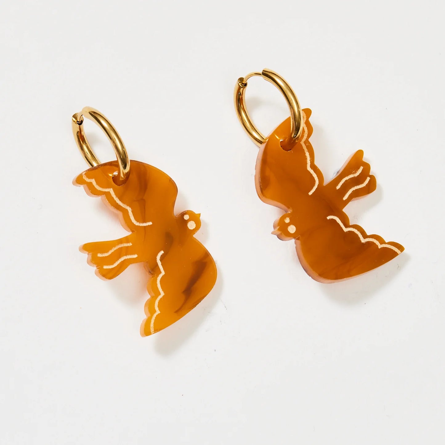 Martha Jean Large Bird Earrings - Tan