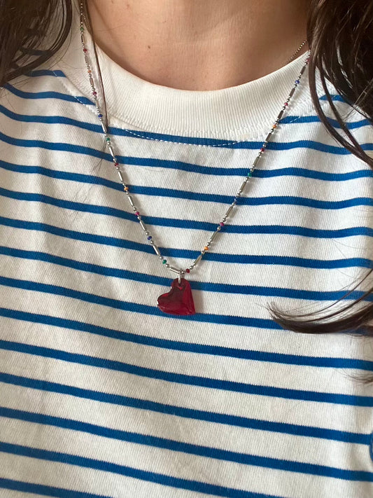 Martha Jean Heart Charm - Red/Silver