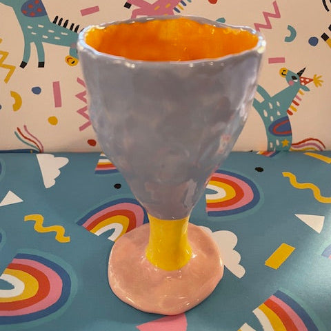 Pansy Goblet - Light Blue with Pink Base
