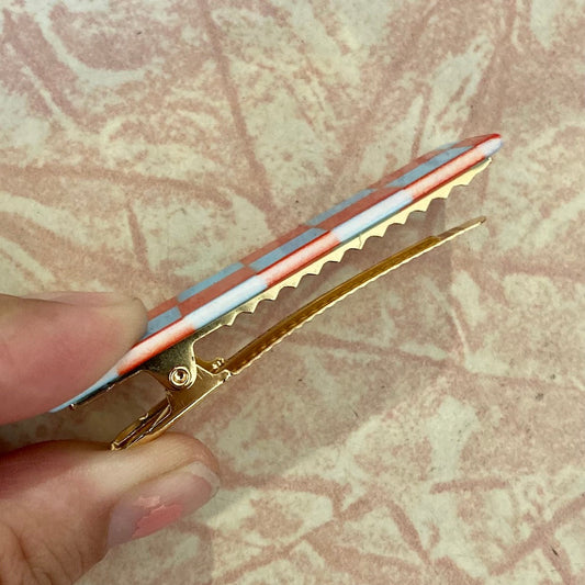 IMPERFECT: Pink Nade Checkered Rectangle Hair Clip - Blue & Red