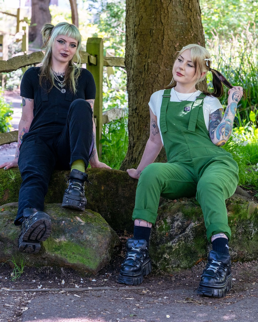 Rebel Romance Stretch Twill Dungarees - Jet Black