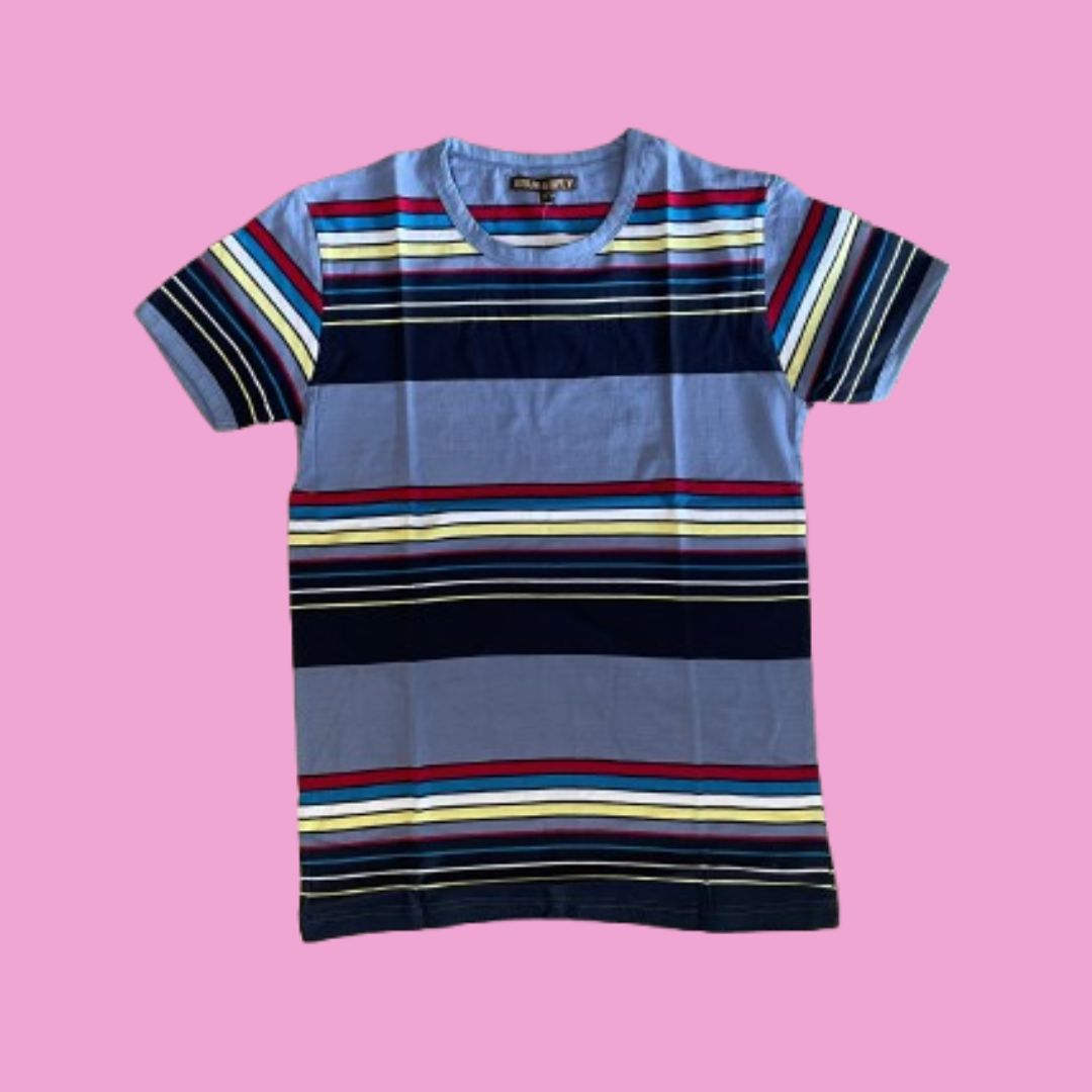 Flatlay of Run and Fly Blue Stripe Tee