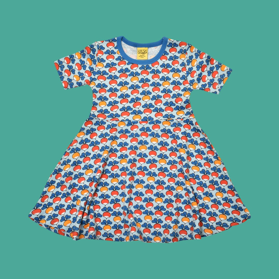 Duns Multi Radish Blue Short Sleeve Skater Dress
