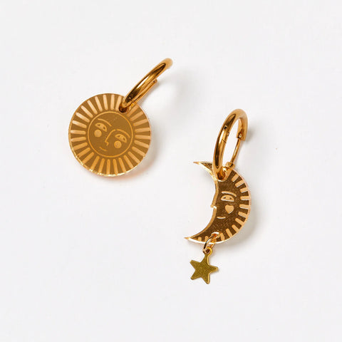 Martha Jean Sun and Moon Earrings - Gold