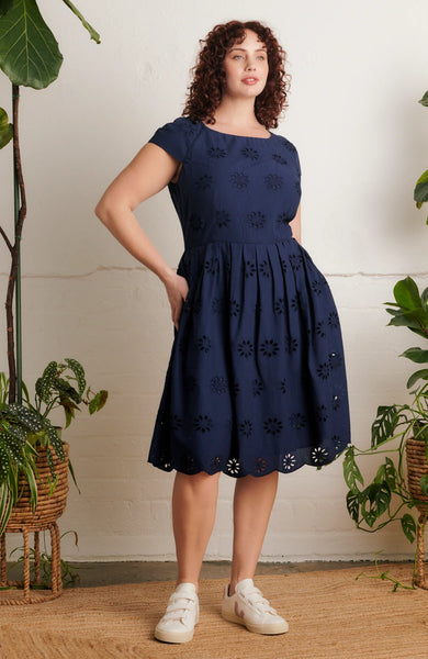 Emily & Fin Claudia Floral Broderie Navy Dress