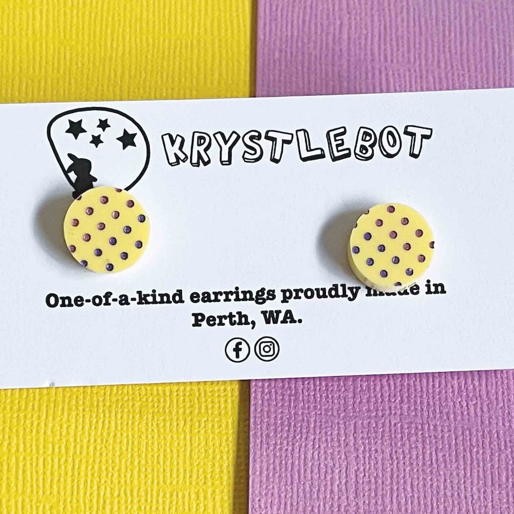 Krystlebot Polka Dot Circle Studs - Yellow & Purple