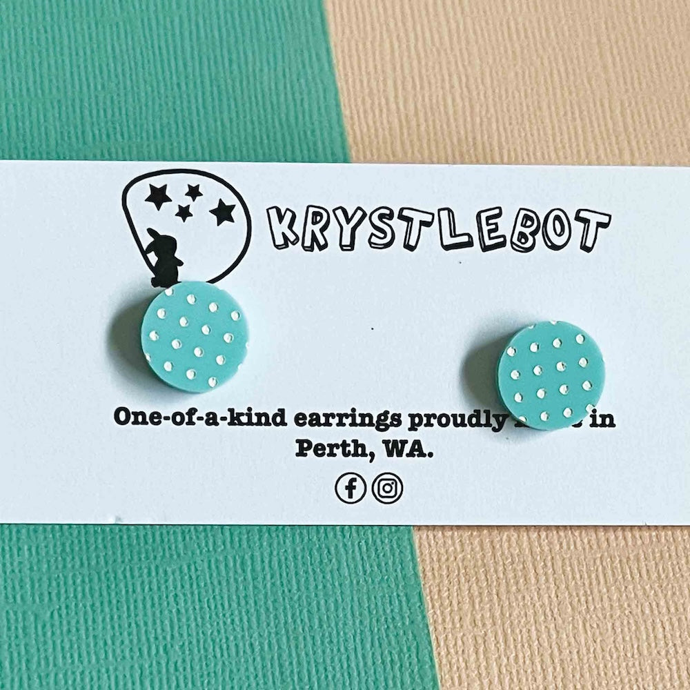 Krystlebot Polka Dot Circle Studs - Mint & White