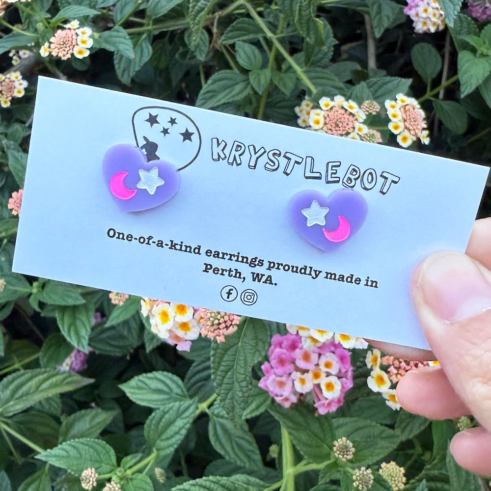 Krystlebot Celestial Heart Studs - Lilac/Pink/White