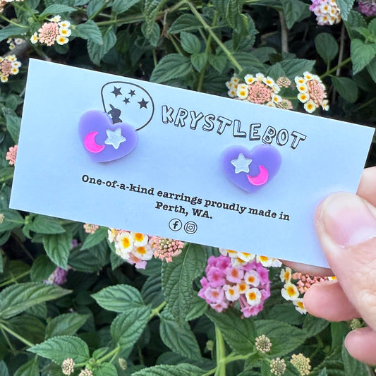 Krystlebot Celestial Heart Studs - Lilac/Pink/White