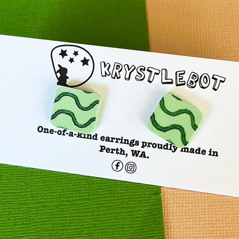 Krystlebot Squiggle Rectangle Studs - Green