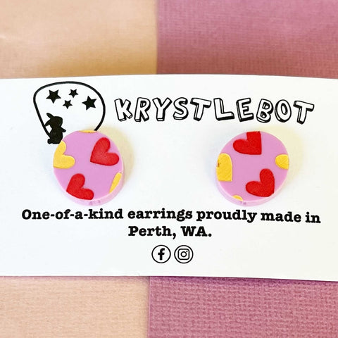 Krystlebot Painted Heart Oval Studs - Lilac/Peach/Red