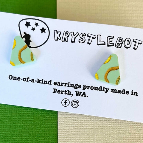 Krystlebot Squiggle Triangle Studs - Mint/Yellow