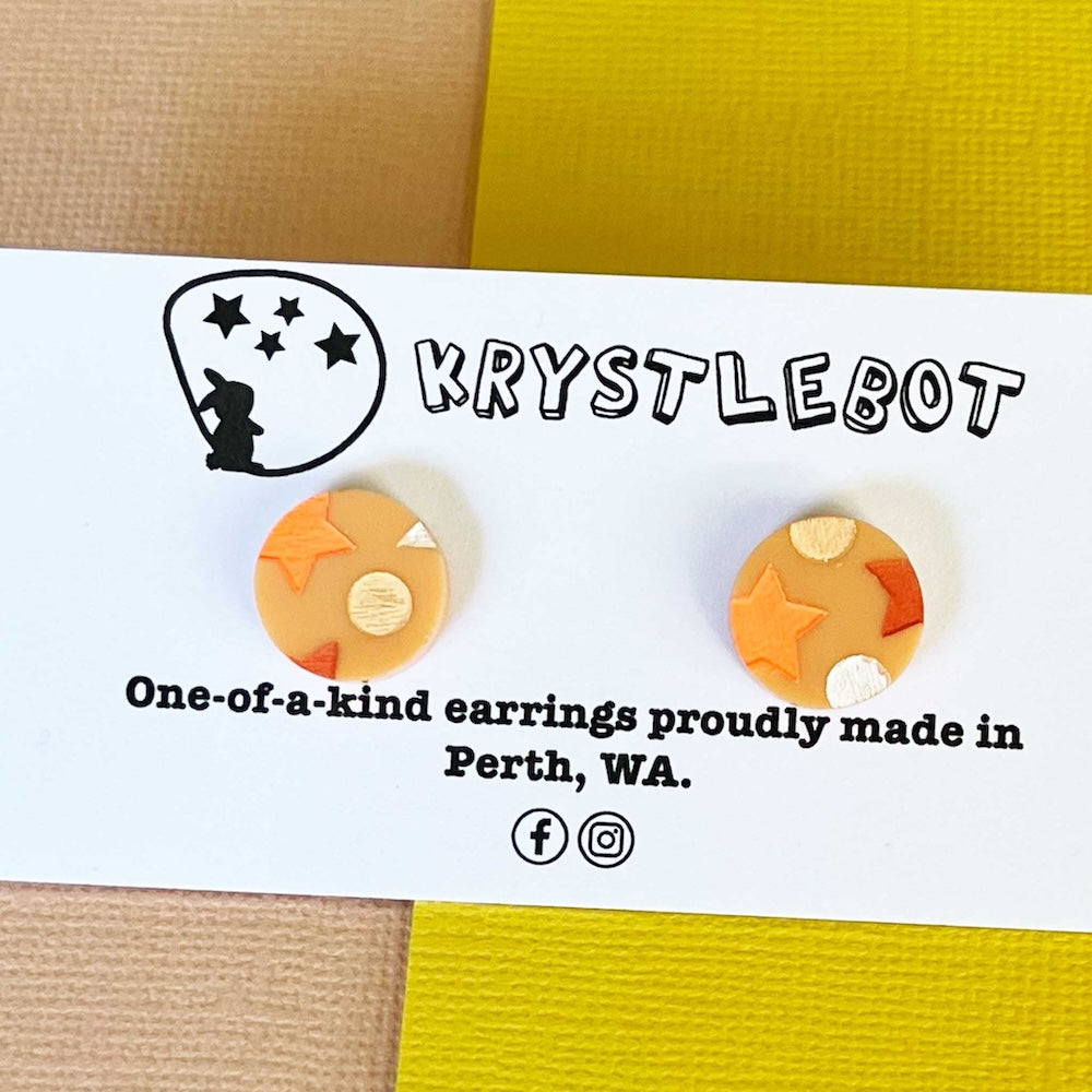 Krystlebot Star & Spot Circle Studs - Orange