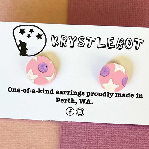 Krystlebot Star & Spot Circle Studs - Pink/Purple/White