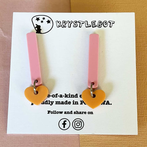 Krystlebot Heart Pop Dangles - Pink/Peach