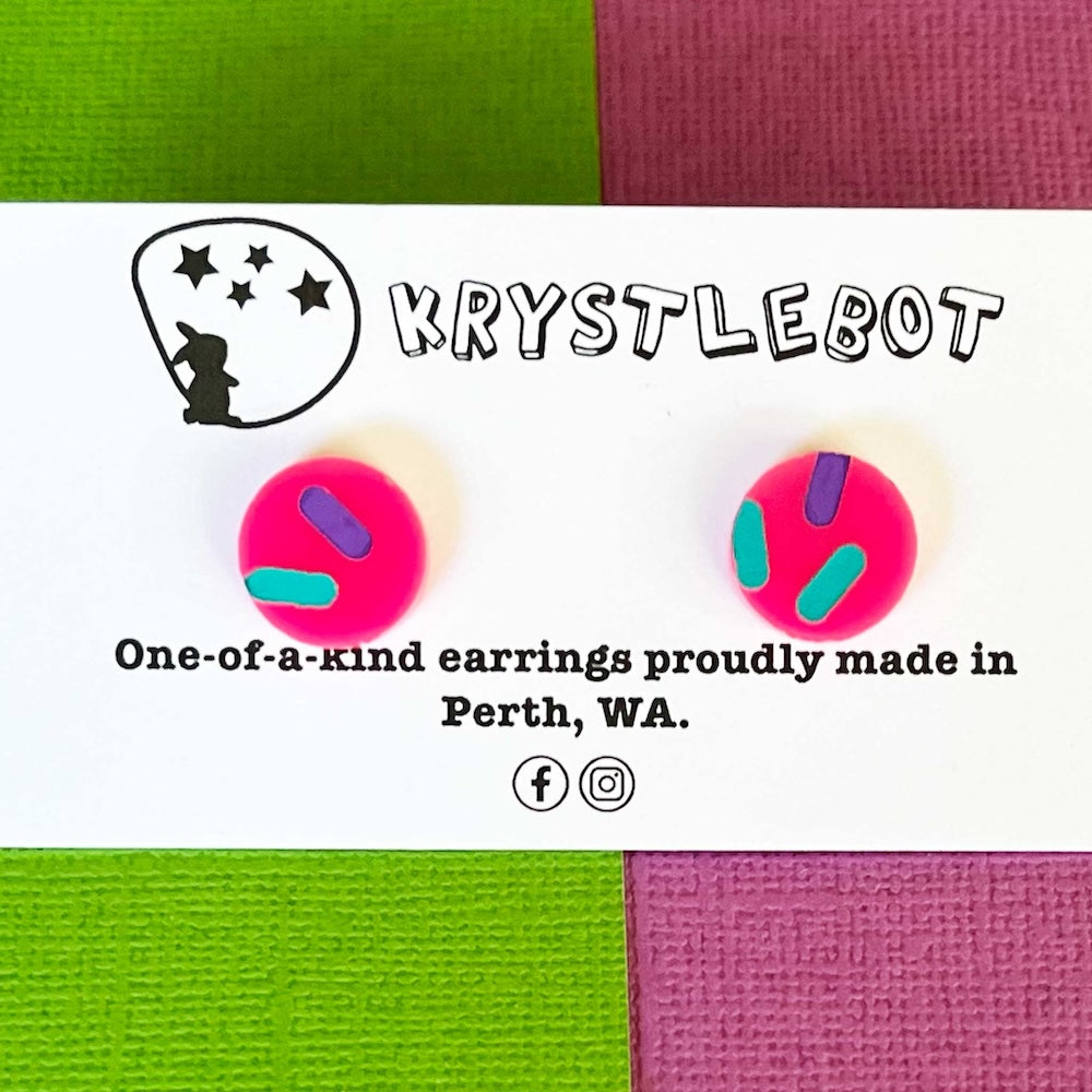 Krystlebot Sprinkle Circle Studs - Hot Pink