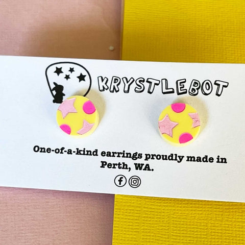 Krystlebot Star & Spot Circle Studs - Yellow/Pink