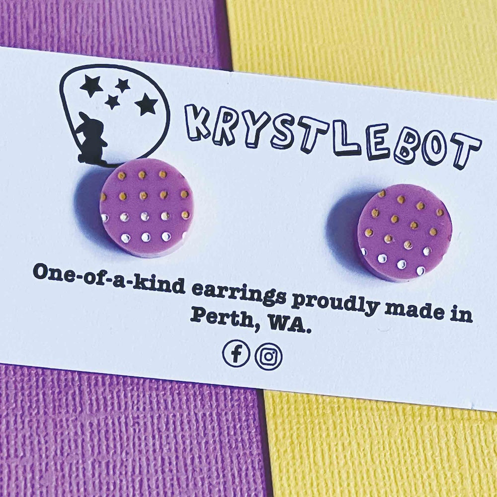 Krystlebot Polka Dot Circle Studs - Lilac & Mustard Yellow