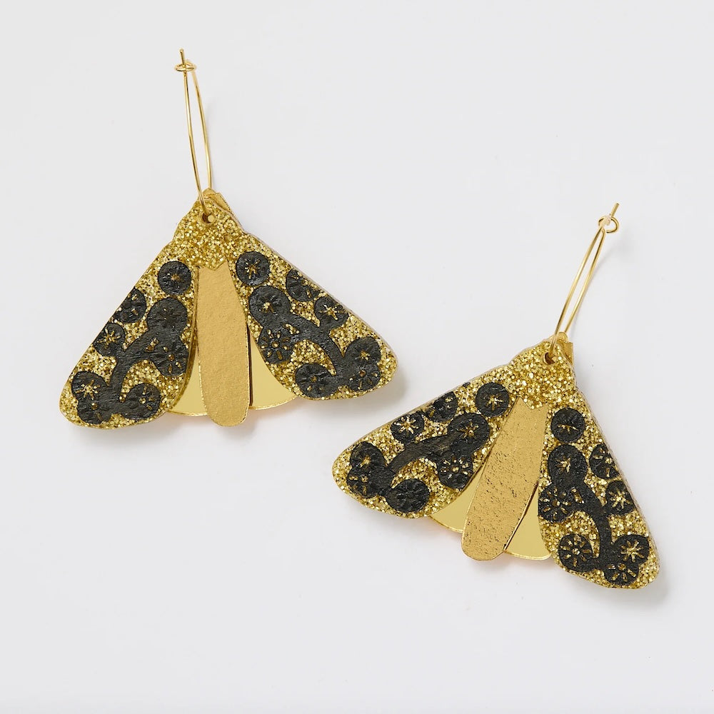 Martha Jean Moth Wattle Earrings - Gold/Black