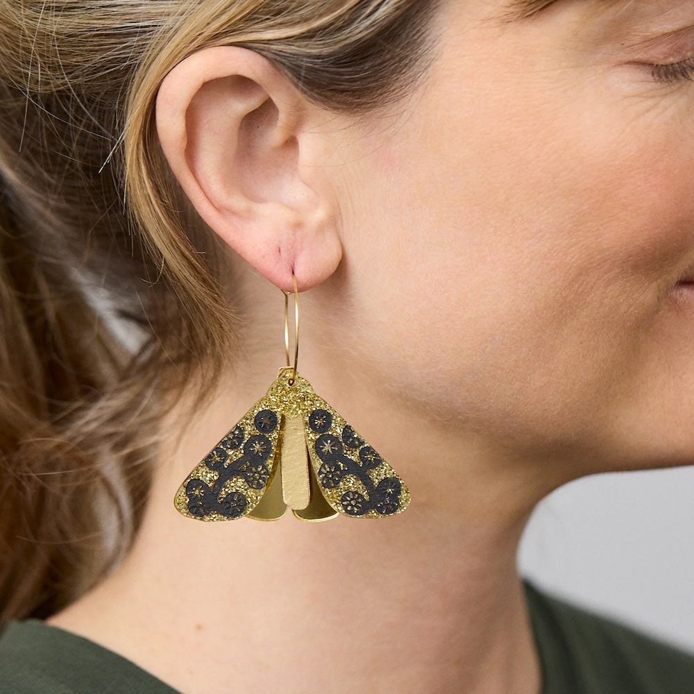 Martha Jean Moth Wattle Earrings - Gold/Black