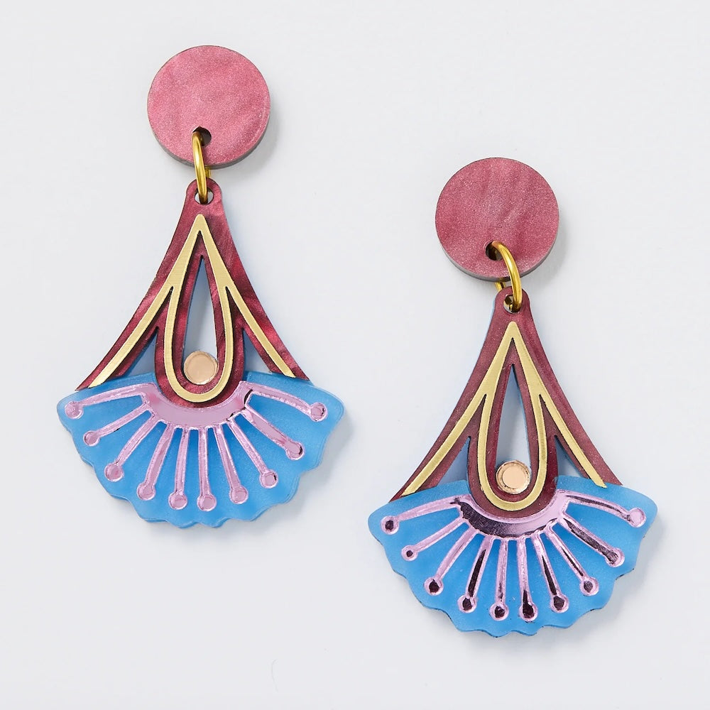 Martha Jean Silver Princess Drop Earrings - Plum/Blue
