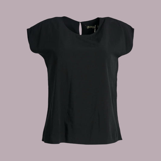 Olga de Polga Rhea Tee Black in Tencel. Black short sleeved tee on a white background.