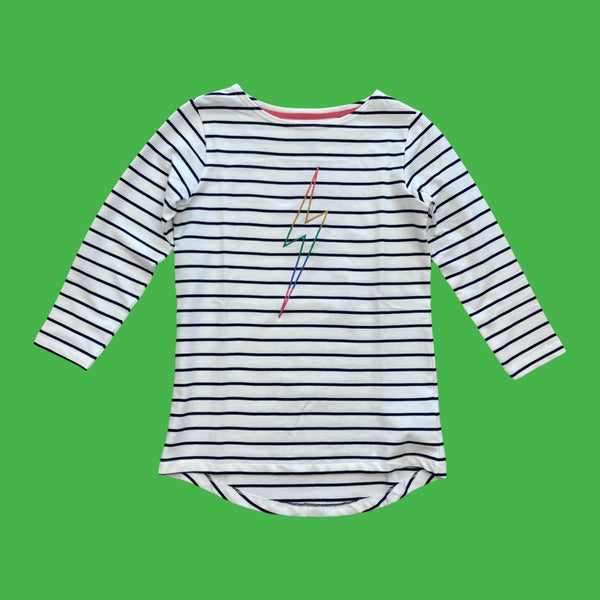 Sugarhill Brighton Navy Stripe Top with Embroidered Rainbow Lightning