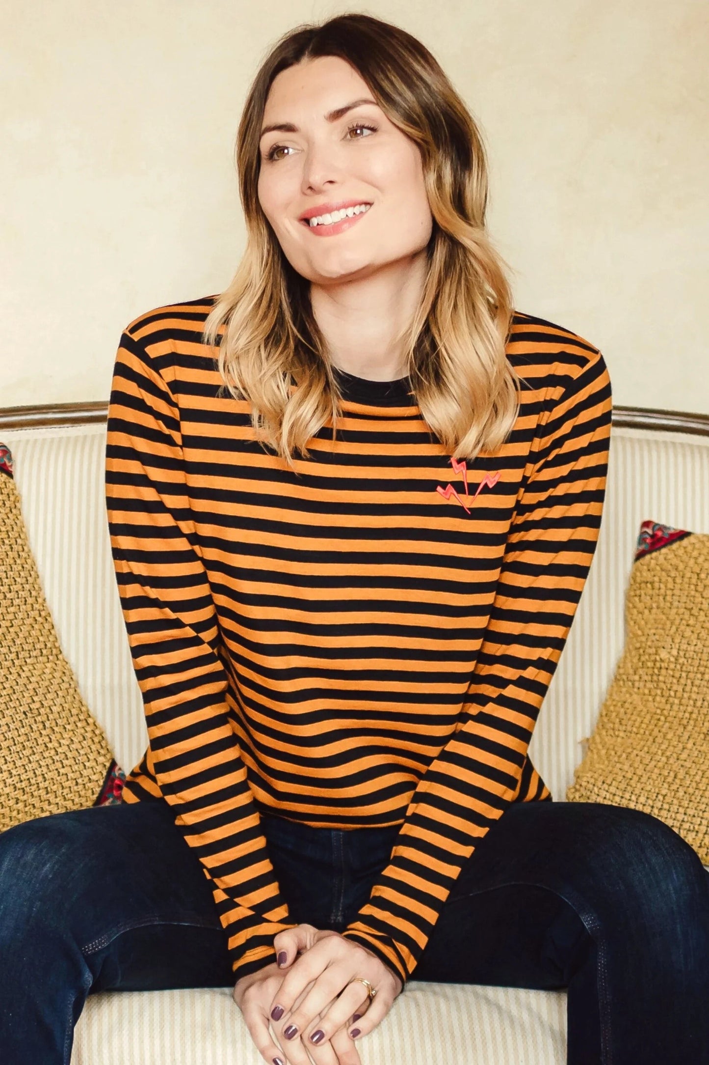 Sugarhill Brighton Brunswick Stripe Top with Embroidered Lightning Bolts