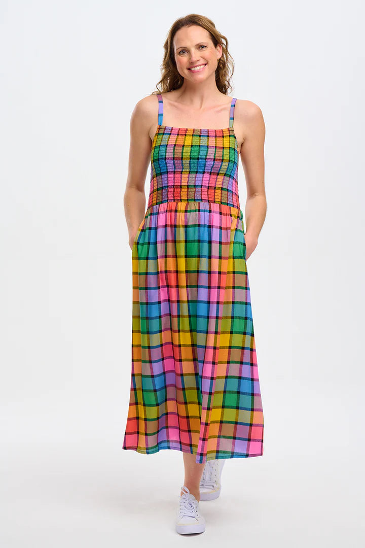 Sugarhill Brighton Denali Midi Shirred Sun Dress - 8