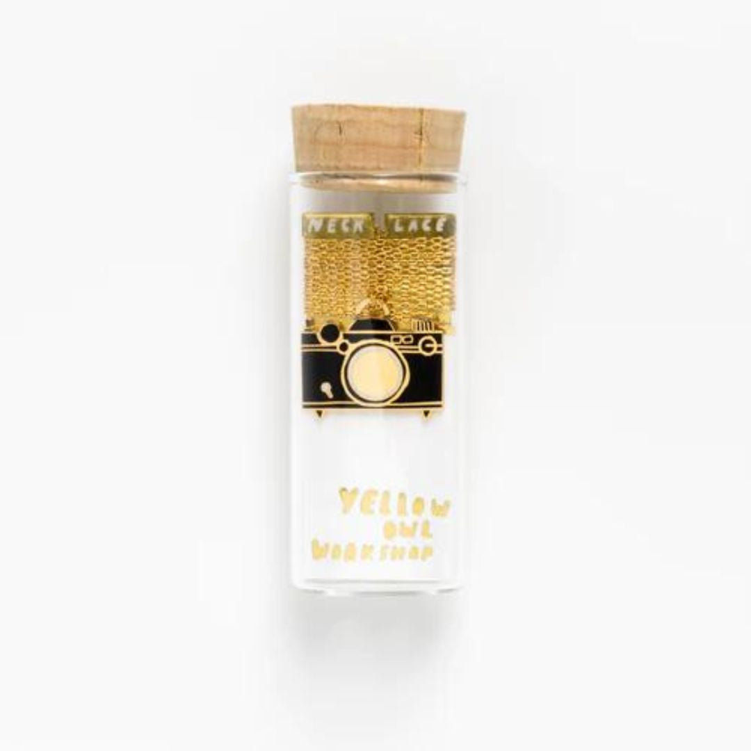 Yellow Owl Workshop Camera Necklace in a glass jar
