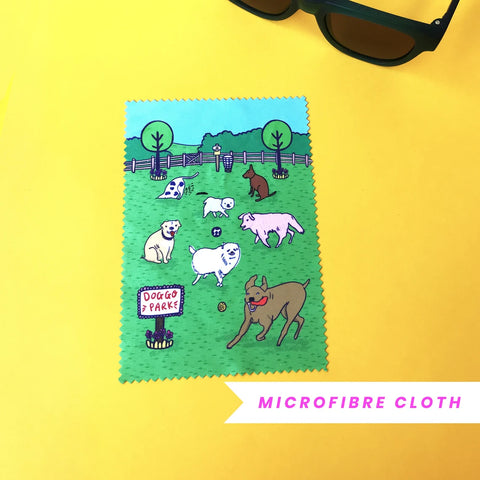 Able & Game Dog Park Microfibre Cloth featuring a park full of dogs having the time of their lives.