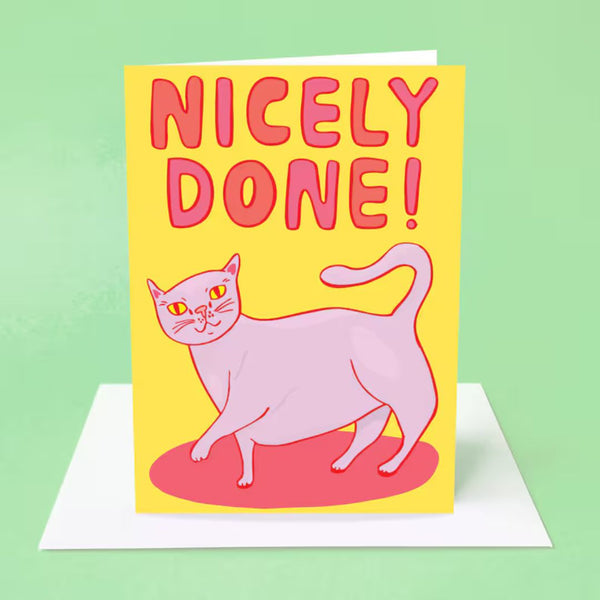 Able & Game Nicely Done! Card paired with a white envelope and a mint coloured background.