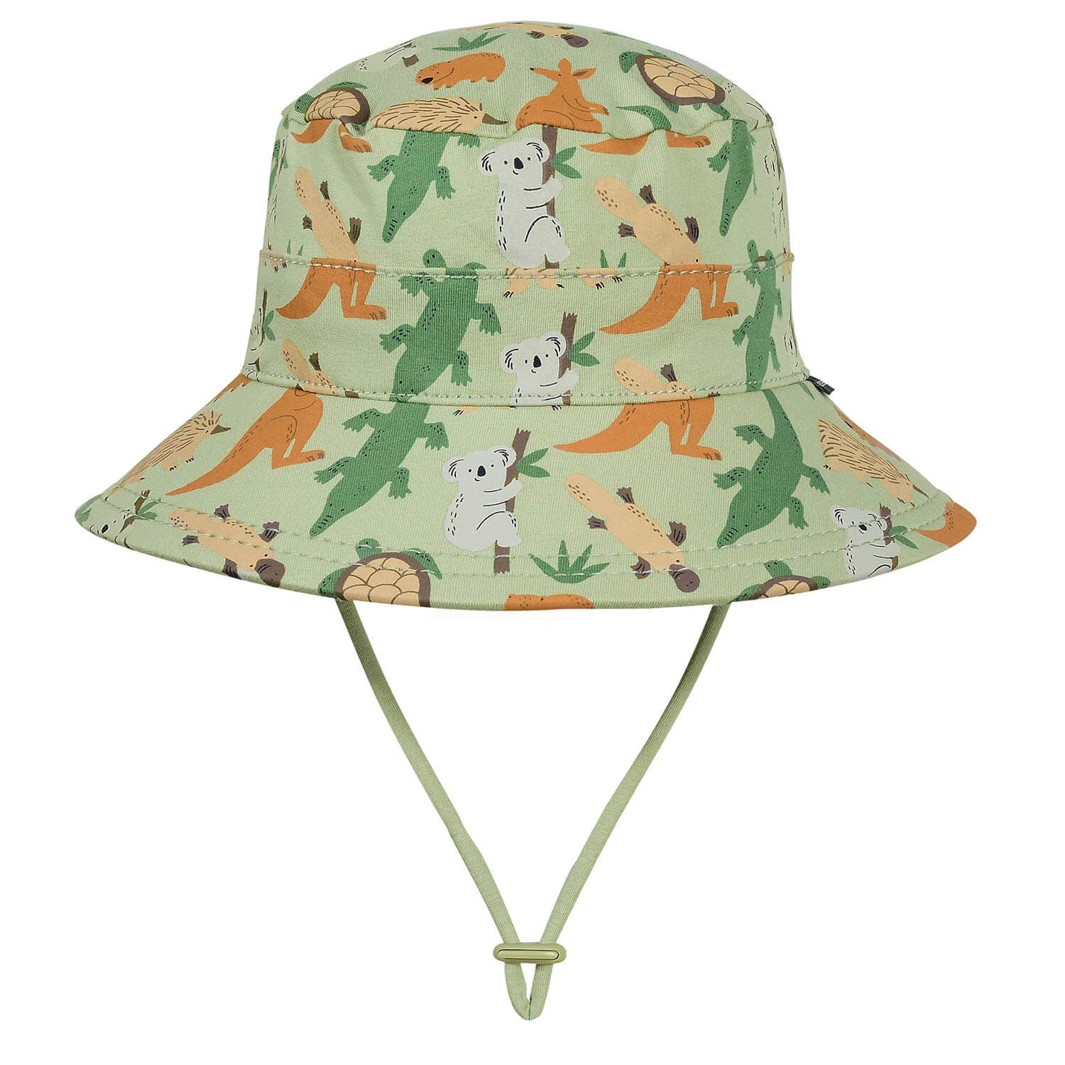 Children's bucket hat with Australian animal patterns on a white background