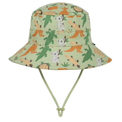 Children's bucket hat with Australian animal patterns on a white background