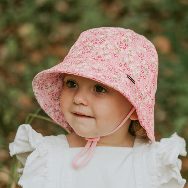 Front view of Bedhead Bridgette Bucket Hat for 1-2 years worn by young model