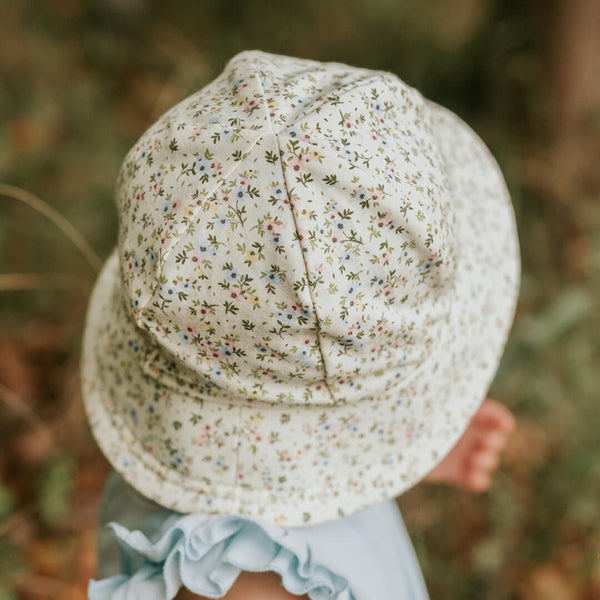 Back view of Bedhead Charlotte Bucket Hat for 1-2 years worn by a young model