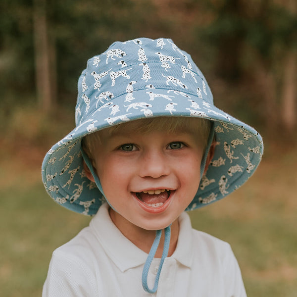 Front view of Bedhead Dalmatian Bucket Hat worn by young model