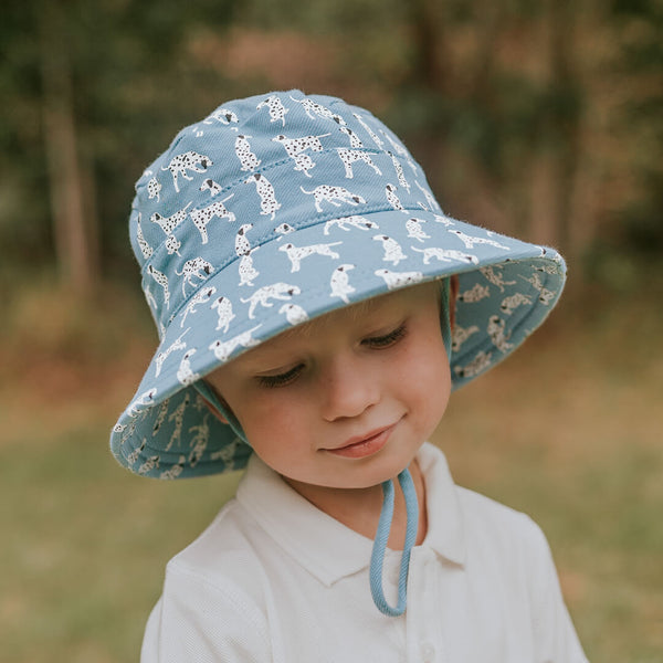 Side view of Bedhead Dalmatian Bucket Hat worn by young model