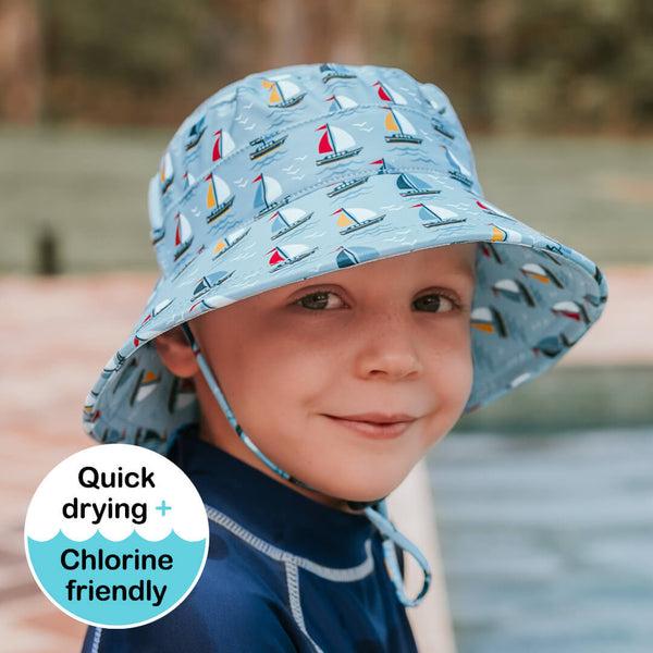 Bedhead Sails Swim Bucket Hat worn by a young model