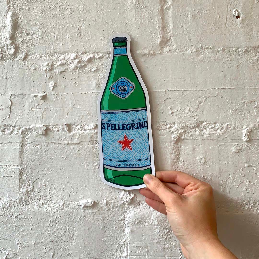 Bottle of Pellegrino from Billie Justice Thomson Really Big Magnet Set held in a model's hand