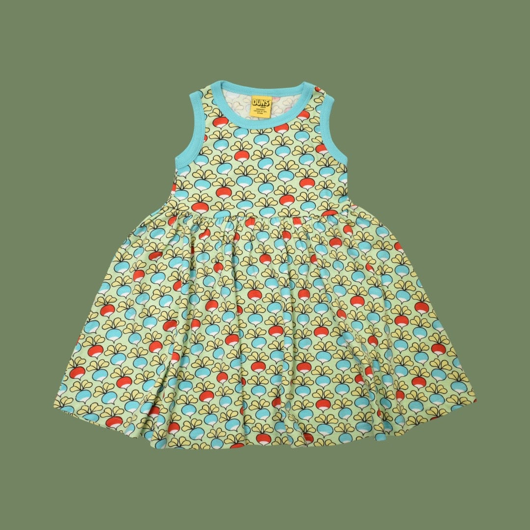 Duns Multi Radish Green Ash Sleeveless Dress with Gathered Skirt